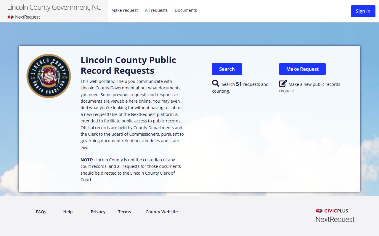 Lincoln County NextRequest portal for Harven A. Crouse jail records