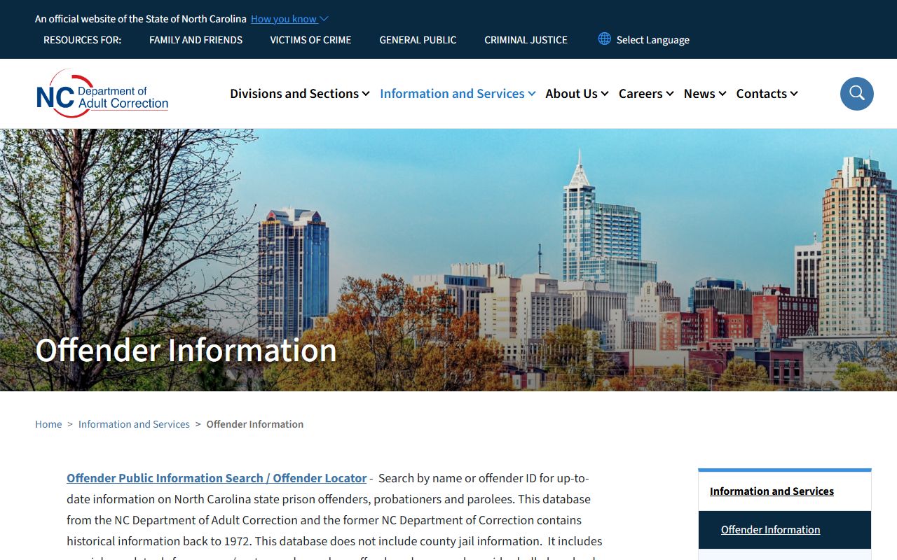 NCDAC offender search hub for Lincoln Correctional Center inmate lookup