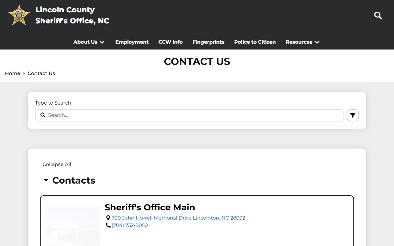 Lincoln County sheriff contact page for Harven A. Crouse Detention Center records